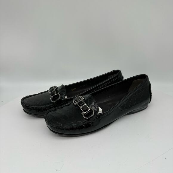 Stuart Weitzman Patent Leather Croc Embossed Wedge Buckle Loafer Women’s 4 - Picture 7 of 15